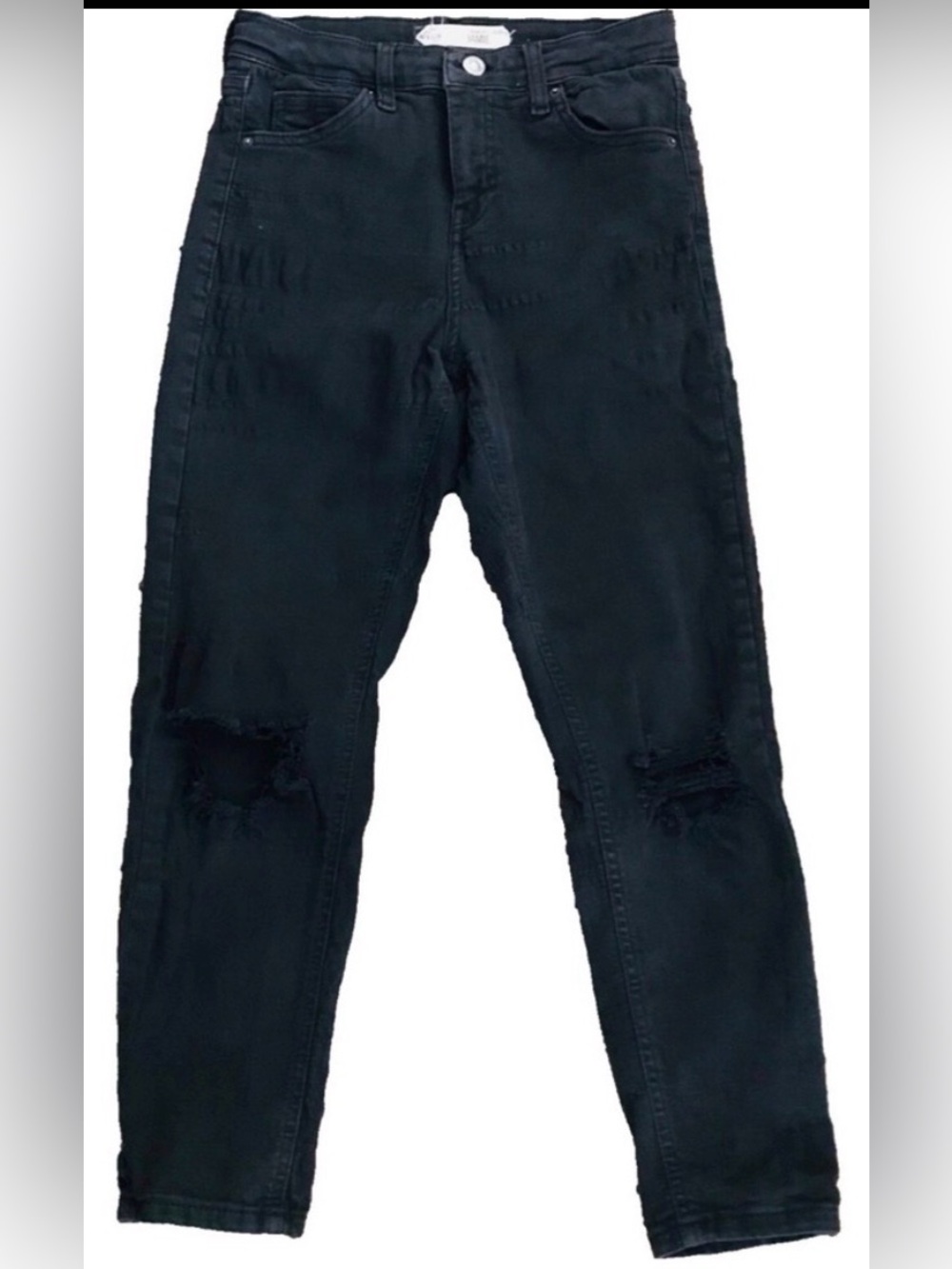 TOPSHOP Black Distressed High Waisted Moto JAMIE JEANS Petite W26 L28
